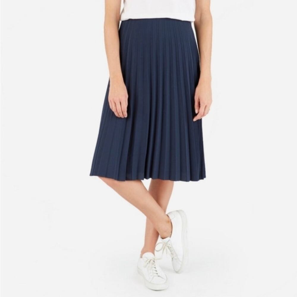 Everlane Navy Pleated Midi Skirt